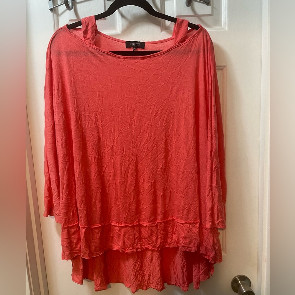 Comfy USA Coral Pink Lightweight Layered Women's Top